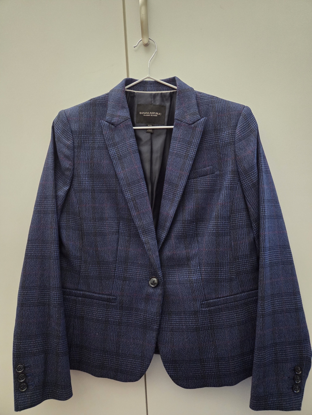 Banana Republic Women's Blue Plaid Single-Button Blazer